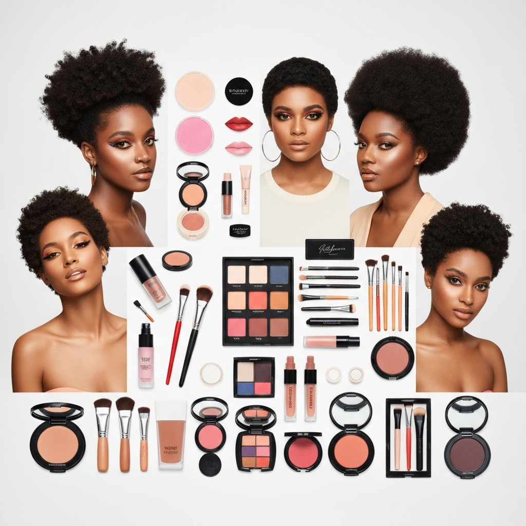 Diverse beauty creators showcasing products in editorial style